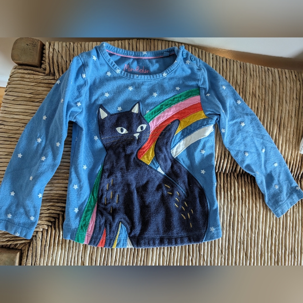 Mini Boden sz 2-3 cat with rainbow and stars
